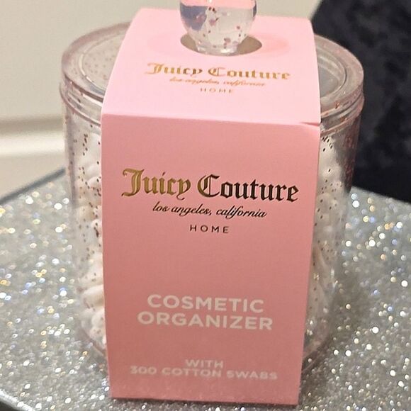 Juicy Couture Home Pink Glitter Infused Cosmetic Organizer w/Cotton Swabs - Picture 3 of 5